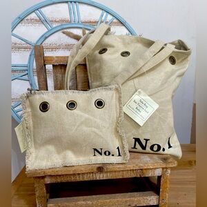 Natural Threads Canvas No.1 Tote Bag W/Matching Pouch NWT